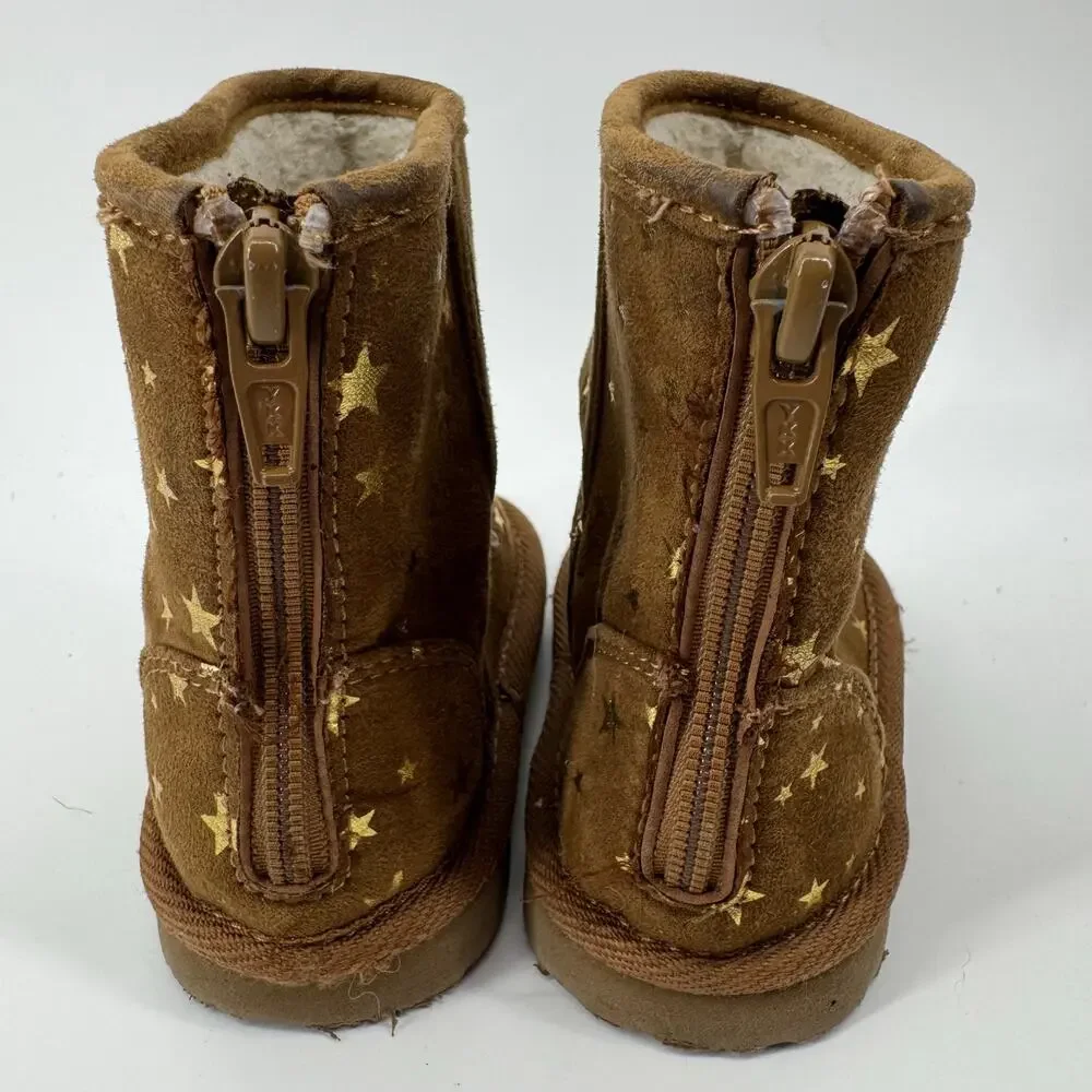 Baby Gap Toddler Boots Brown Gold Star Boots Zip Up Boots Size 6